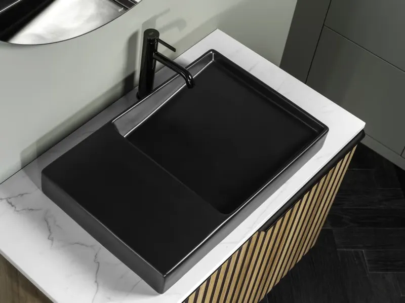 Lavoar Roca A32727908B, 600 mm, 380 mm, 80 mm, 1 cuve, pe blat, fara nr orificii baterie, interior zona montaj, Negru