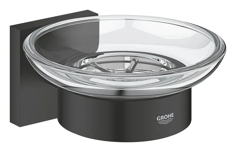 Savoniera Grohe 410962430, 110 mm, 2 orificii instalare, pe perete, metal, sticla, elemente fixare ascunse, Negru