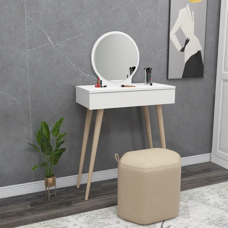 Masa de machiaj Elegant Siena cu Sertar si cu Oglinda, 72 x 130 x 35 cm - Alb