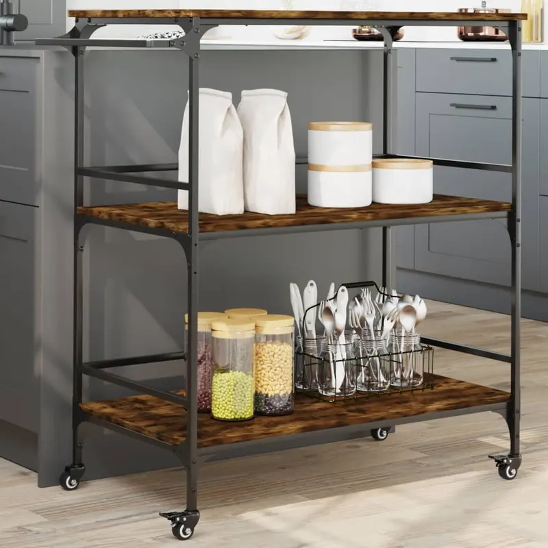 carucior de bucatarie stejar fumuriu 100,5x50x105 cm lemn