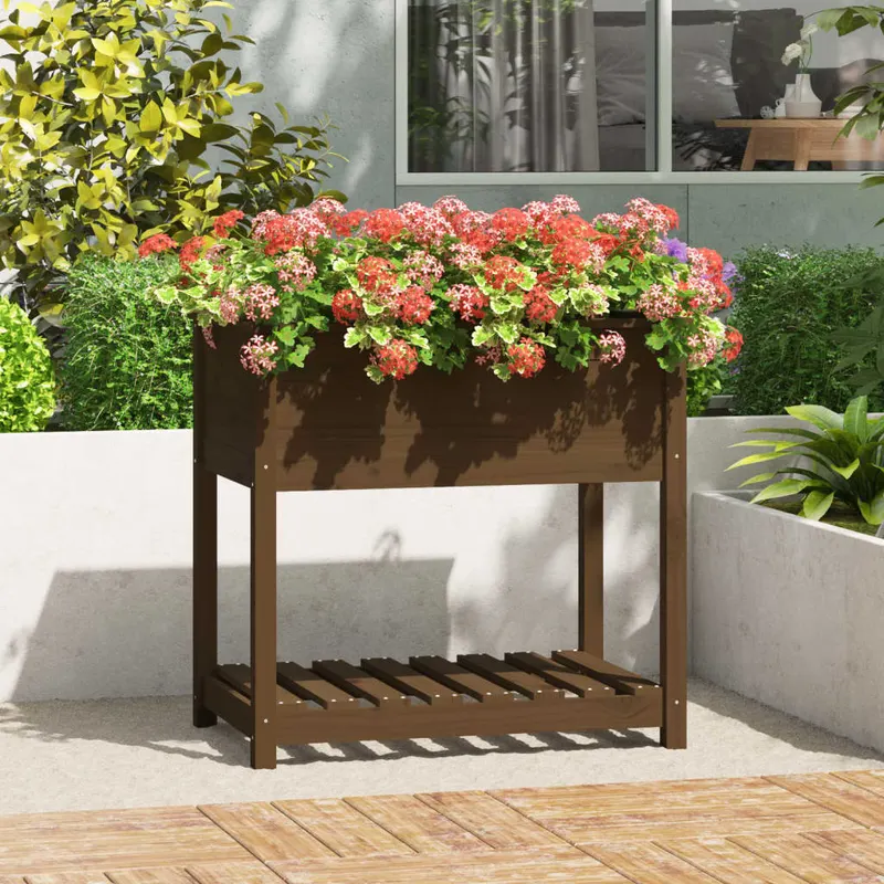 jardiniera cu raft, maro miere, 82,5x54x81 cm, lemn masiv pin