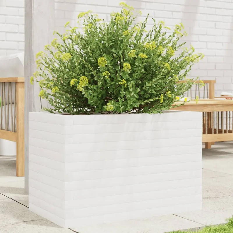 jardiniera de gradina, alb, 70x40x45,5 cm, lemn masiv de pin