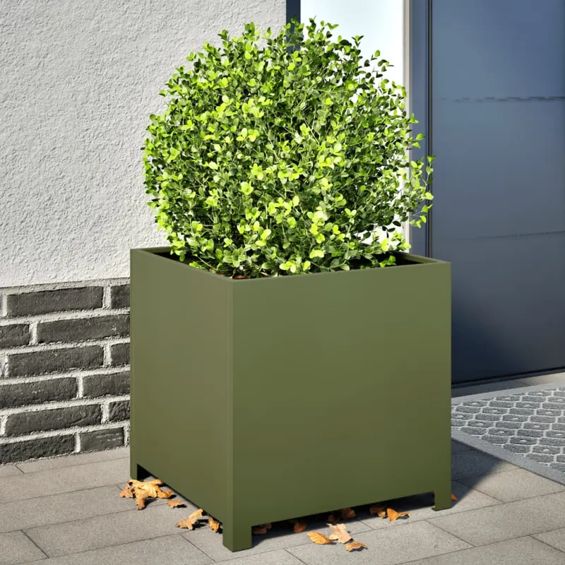 jardiniera de gradina, verde masliniu, 50x50x50 cm, otel