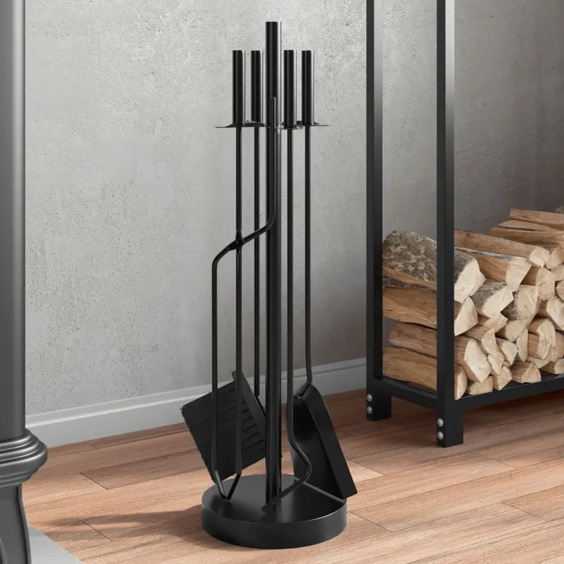 set de unelte pentru semineu, 5 piese, 18x66 cm, otel