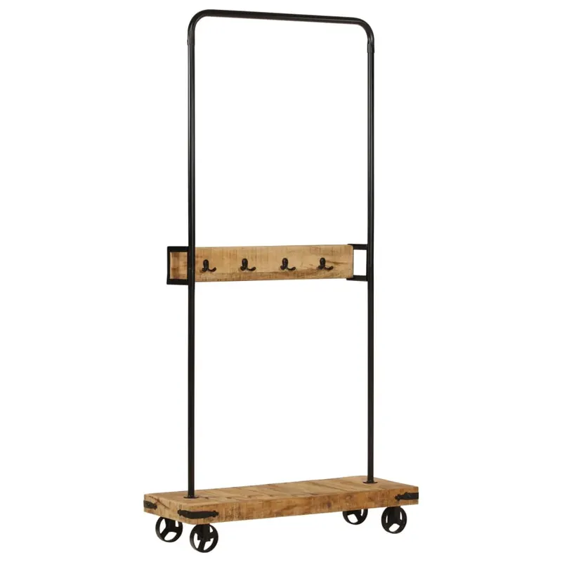 suport pentru haine cu roti 90x35x190cm lemn masiv mango & fier