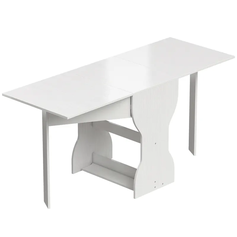 HOMCOM Masă de Bucătărie Pliabilă pentru 4 Persoane cu Raft, din Lemn, 160x60x75 cm, Alb