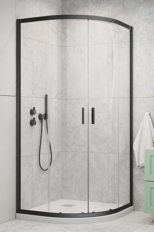 Cabina de dus semirotunda Radaway Alienta A 80x80x190 cm, gunmetal periat, sticla 5 mm, usi culisante