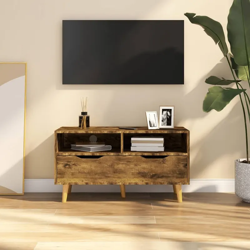 Comoda tv, stejar afumat, 90x40x48,5 cm, lemn prelucrat