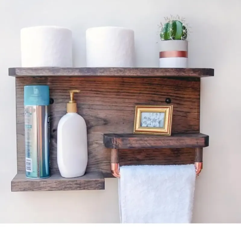 Suport prosoape baie,bucatarie din lemn,raft,serie wood, 40 x 40 x 11 cm, 700011