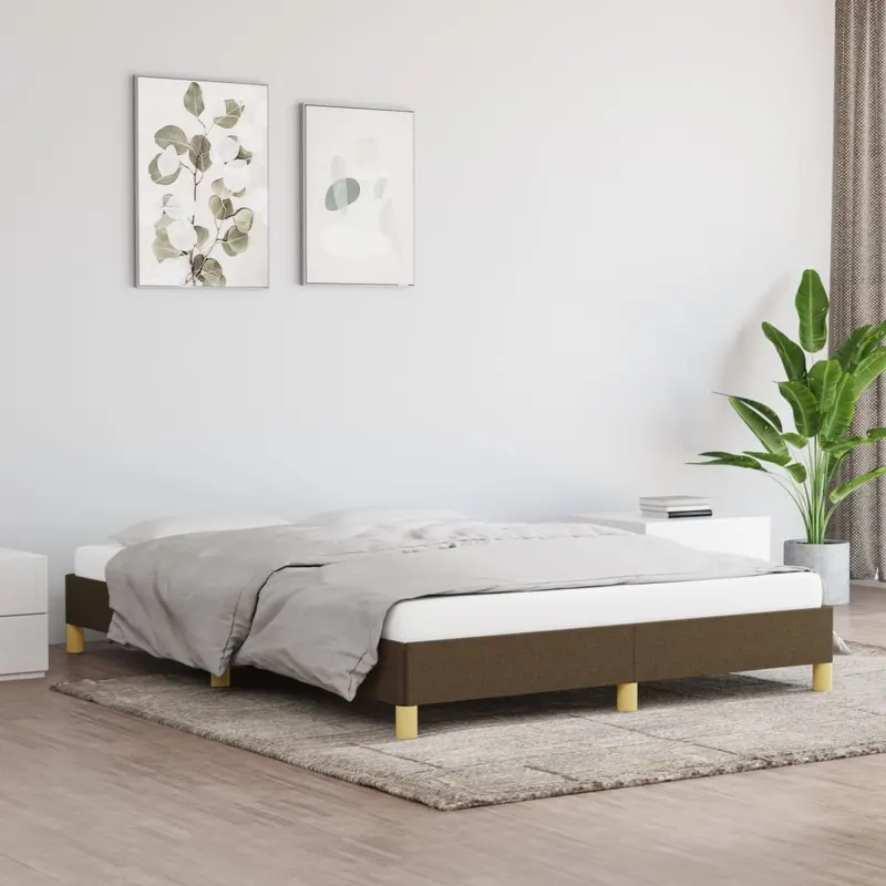cadru de pat fara saltea, maro inchis, 140x200 cm, textil