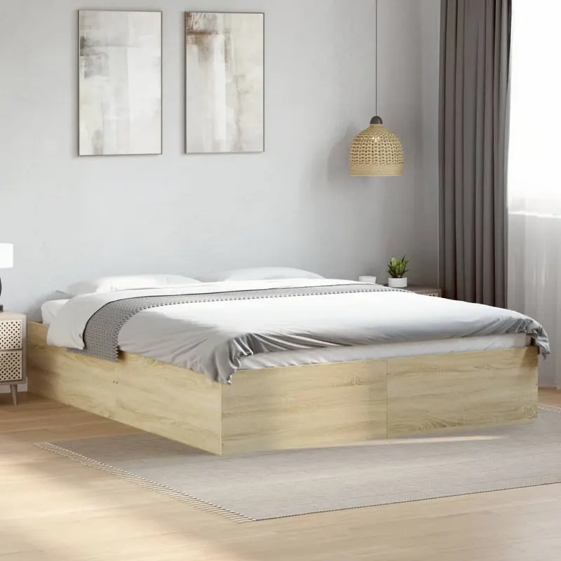 cadru de pat, stejar sonoma, 150x200 cm, lemn prelucrat