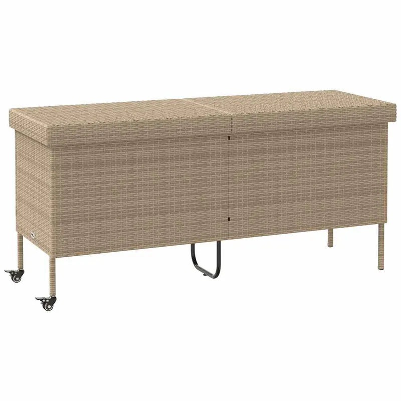cutie de depozitare gradina cu roti bej 160x55x75 cm poly ratan