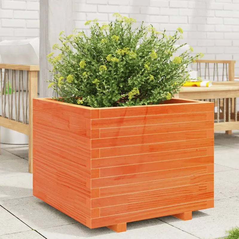 Jardiniera gradina, maro ceruit, 60x60x49,5 cm, lemn masiv pin