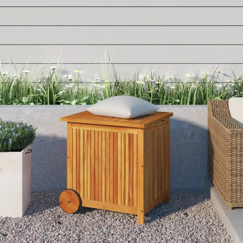 lada de depozitare gradina cu roti, 60x50x58 cm, lemn acacia