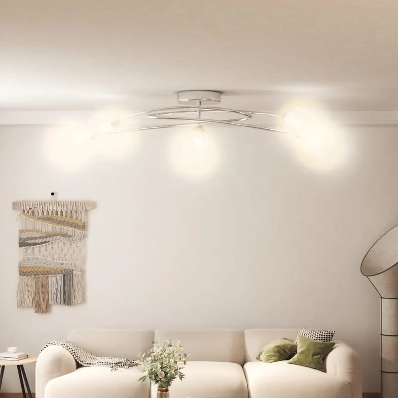 plafoniera cu abajururi din plasa de sarma, 5 becuri led g9