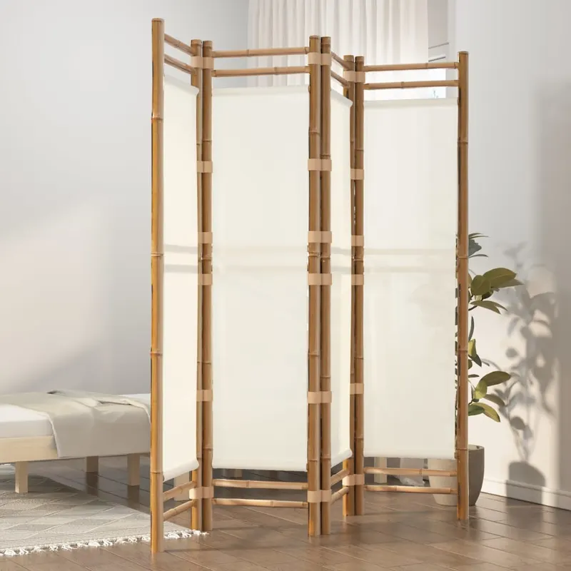 separator de camera pliabil cu 4 panouri 160 cm bambus si panza