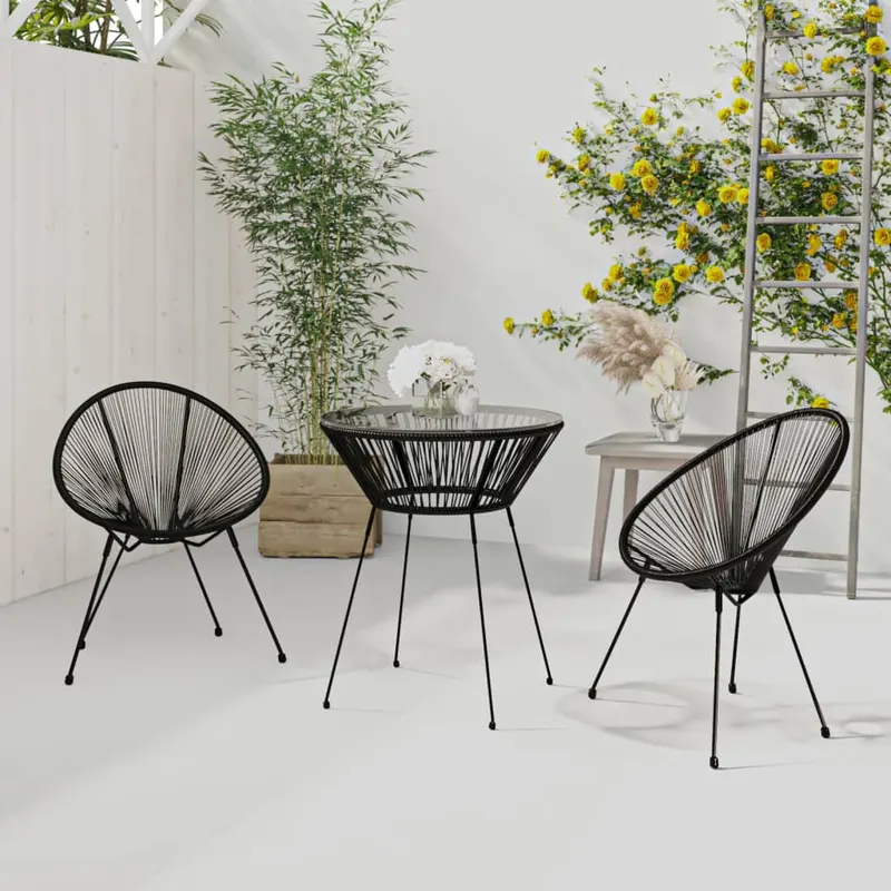set mobilier de exterior, 3 piese, negru, ratan pvc