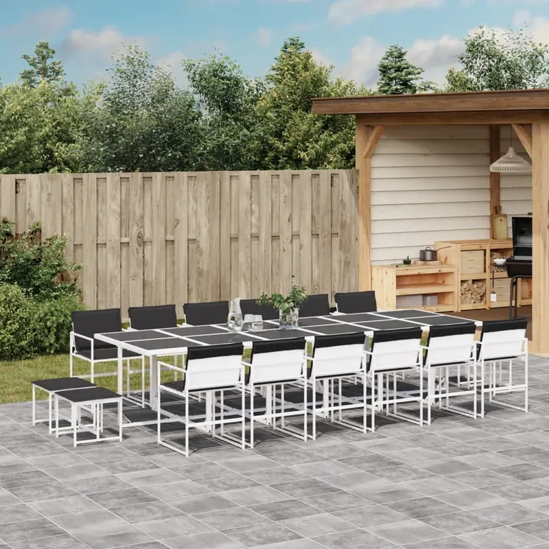 set mobilier de gradina, 17 piese, cu perne, alb, textilena
