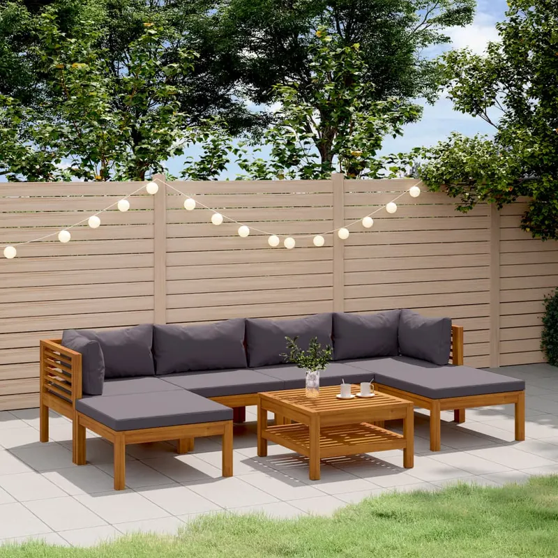 set mobilier gradina cu perne, 7 piese, lemn masiv de acacia