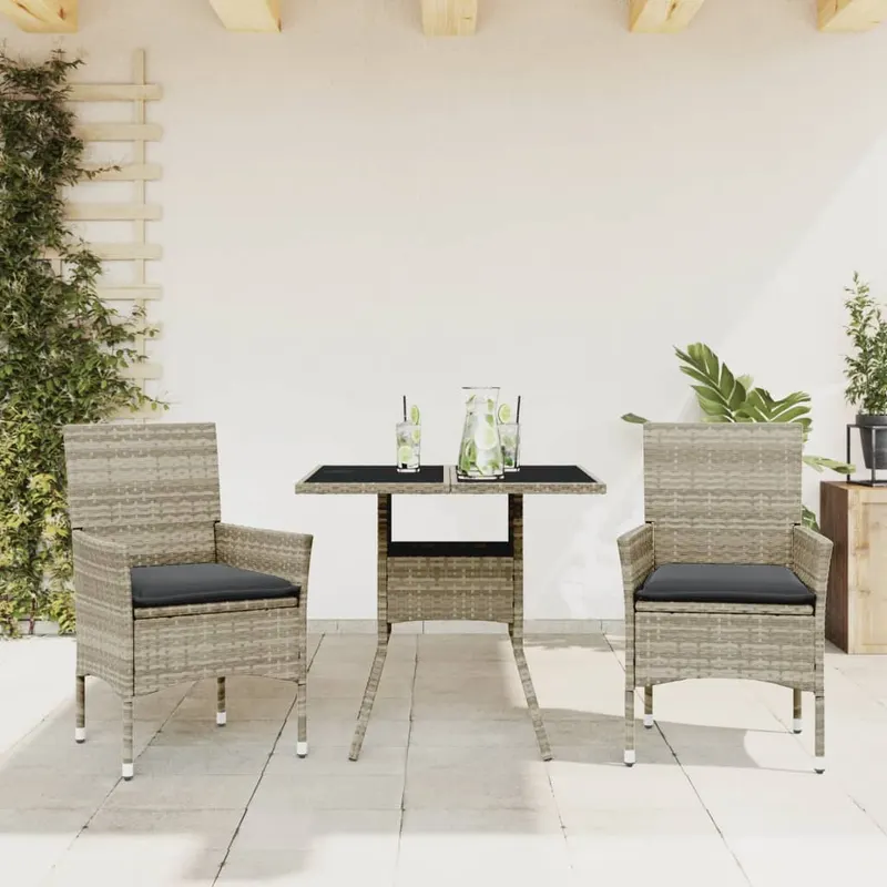 set mobilier gradina perne 3 piese gri deschis poliratan sticla