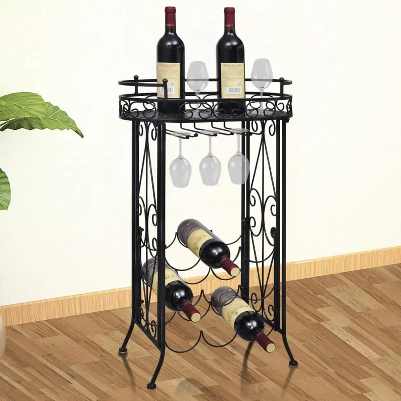suport sticle de vin pentru 9 sticle, cu suport pahar, metal