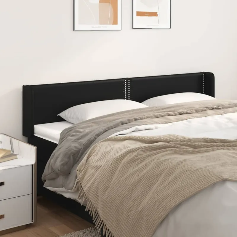 tablie de pat cu aripioare negru 183x16x78/88cm piele ecologica