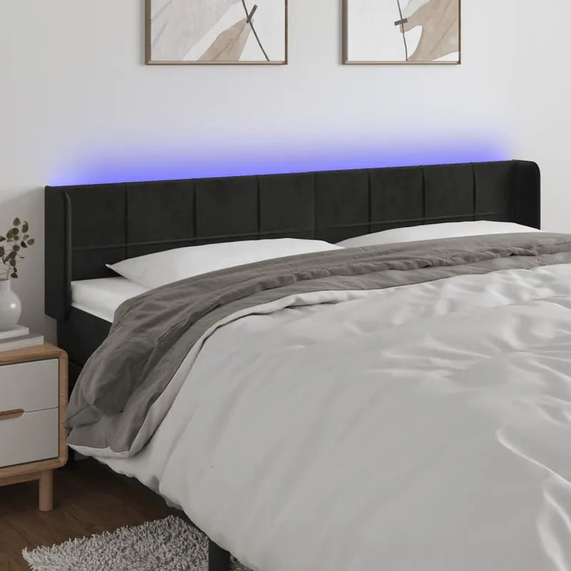 tablie de pat cu led, negru, 163x16x78/88 cm, catifea
