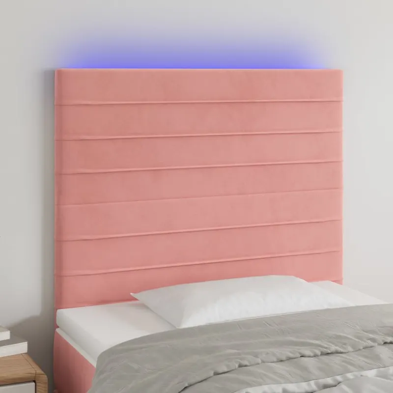 tablie de pat cu led, roz, 80x5x118/128 cm, catifea