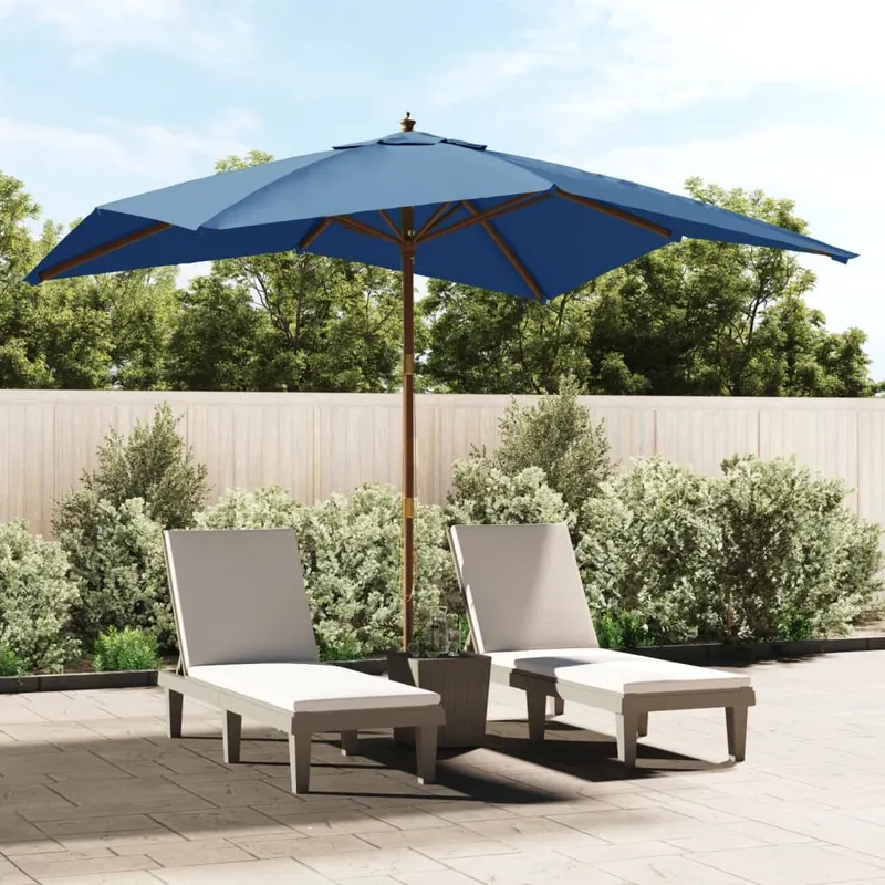 umbrela de gradina stalp din lemn, albastru azur 300x300x273 cm