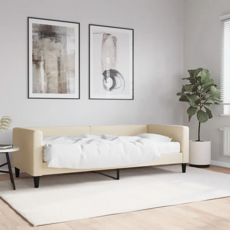 pat de zi cu saltea, crem, 80x200 cm, textil