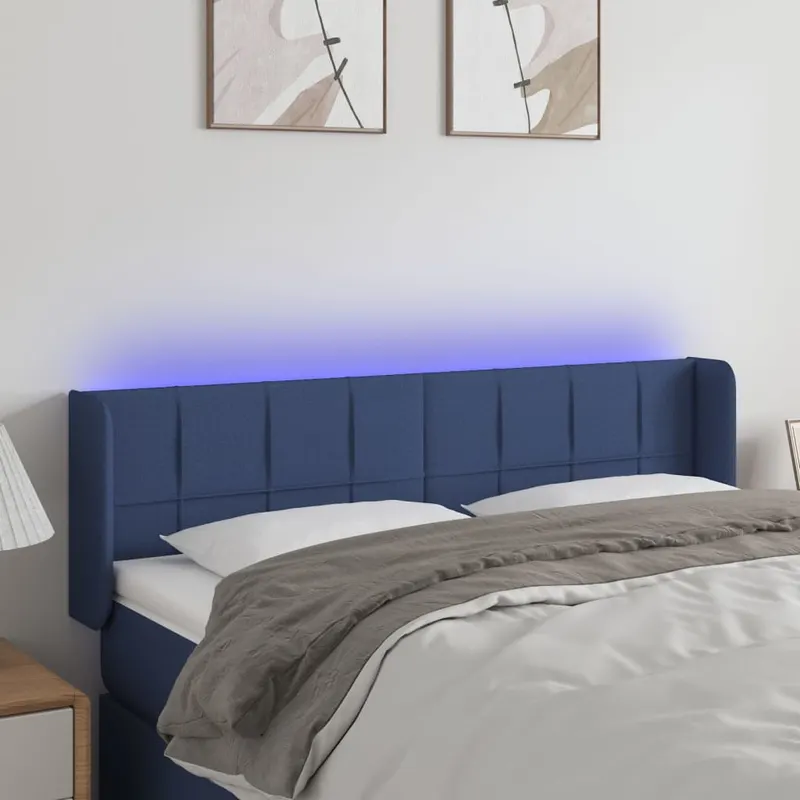 tablie de pat cu led, albastru, 147x16x78/88 cm, textil