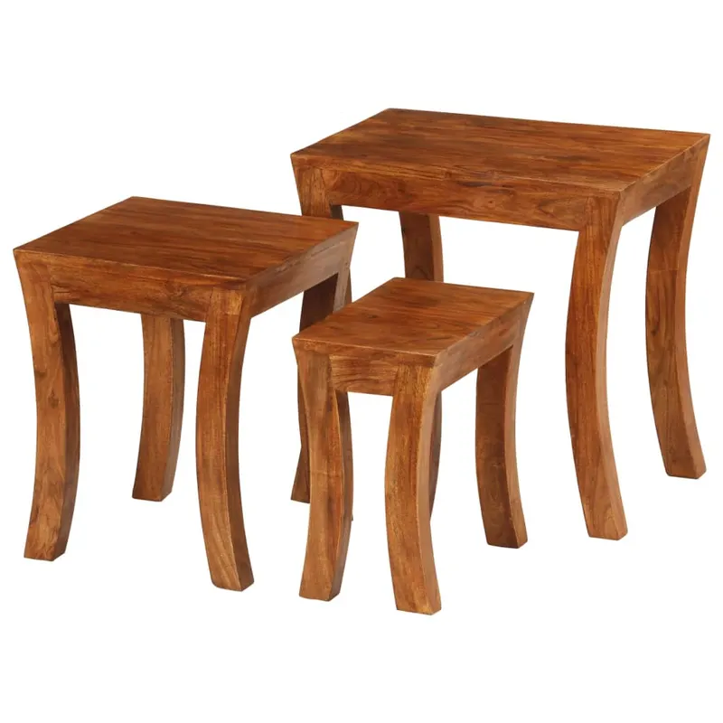 set mese suprapuse,3 piese,lemn masiv acacia, 50x35x50 cm, maro