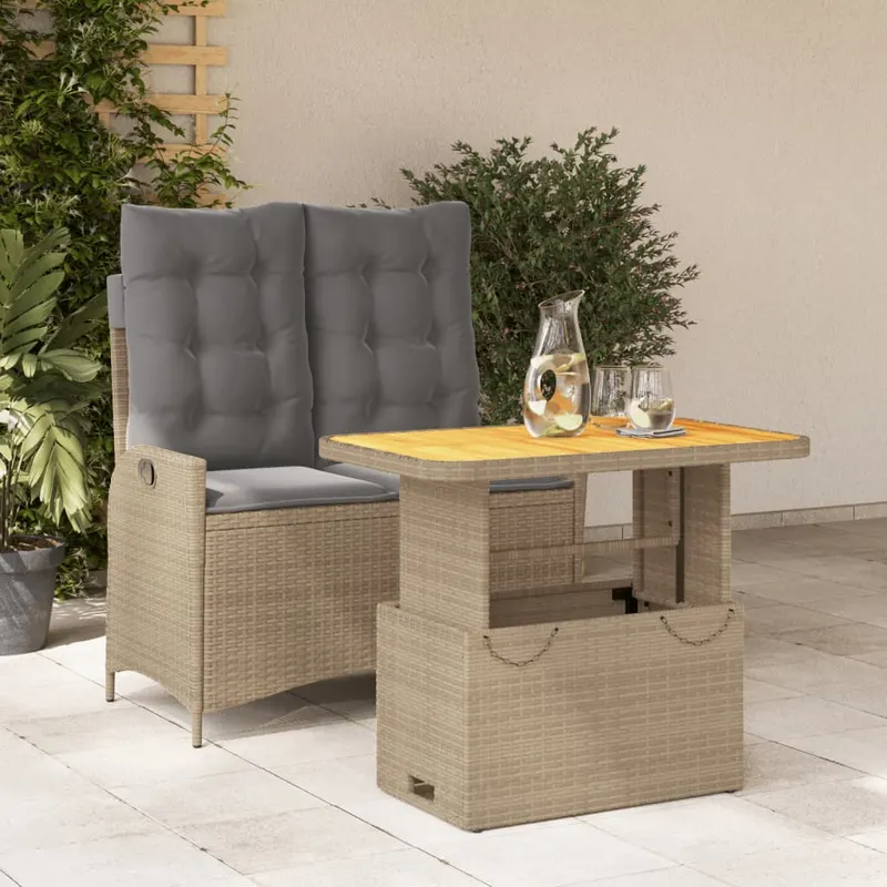 set mobilier de gradina, 2 piese, cu perne, bej, poliratan
