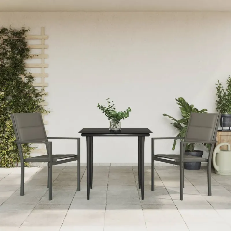 set mobilier de gradina, 3 piese, negru, textilena si otel