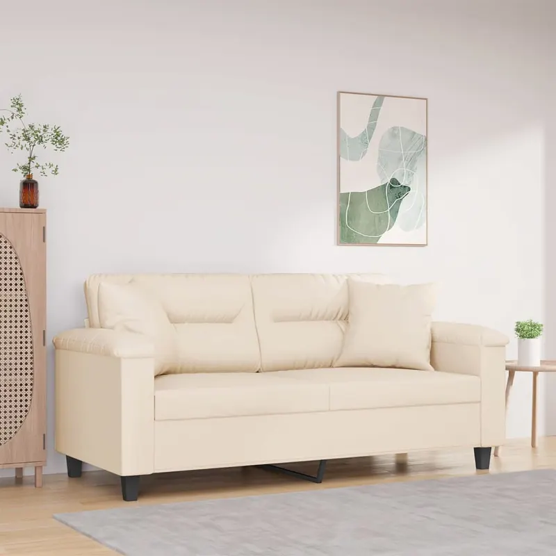 canapea cu 2 locuri, cu perne, bej, 140 cm, microfibra