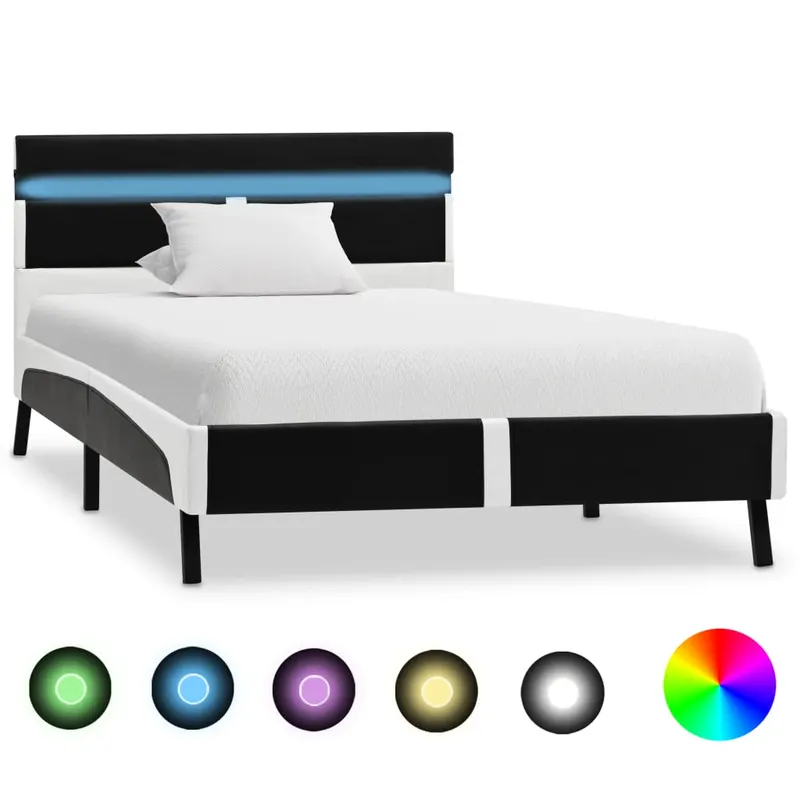 cadru de pat cu led, negru, 90 x 200 cm, piele artificiala