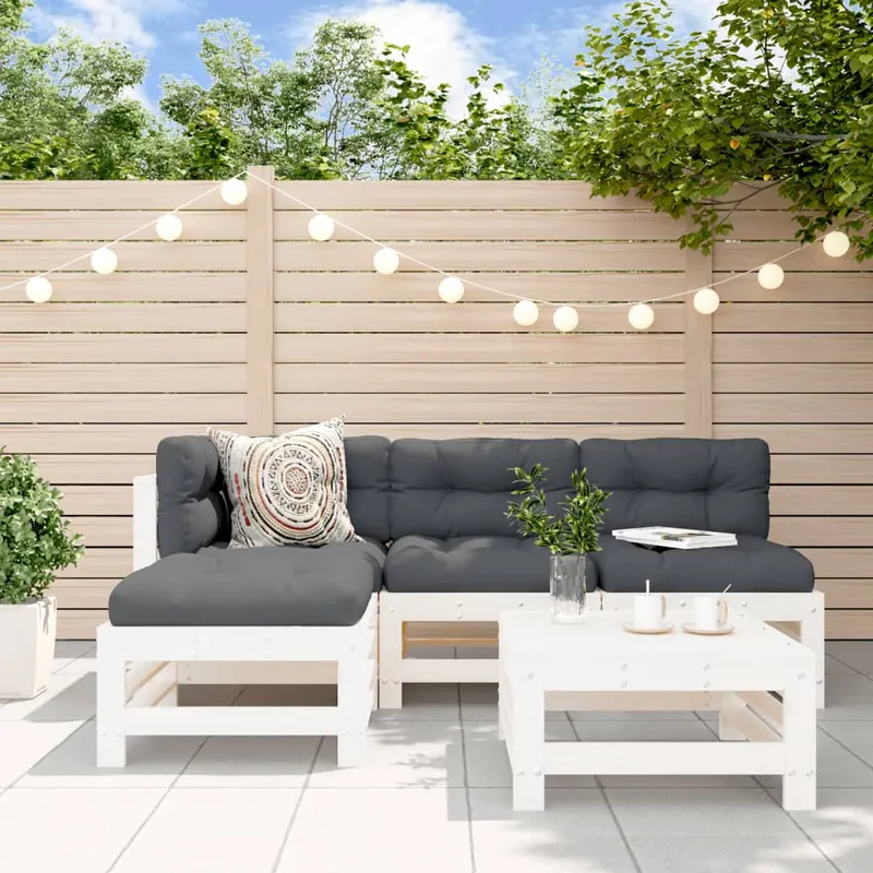 set mobilier relaxare de gradina 5 piese alb lemn masiv de pin