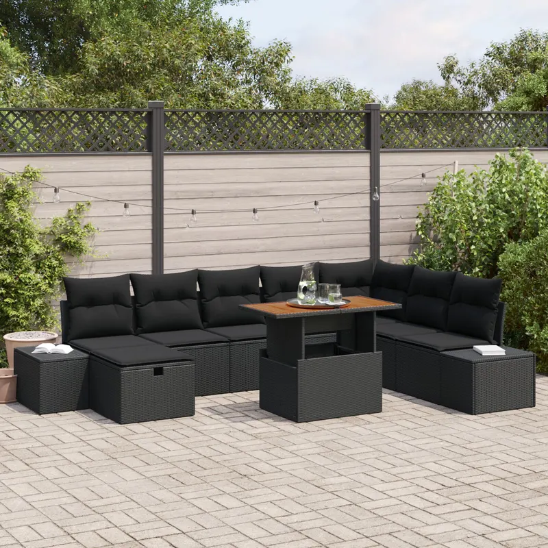 set de sofe pentru gradina 9 piese cu perne negru ratan poli