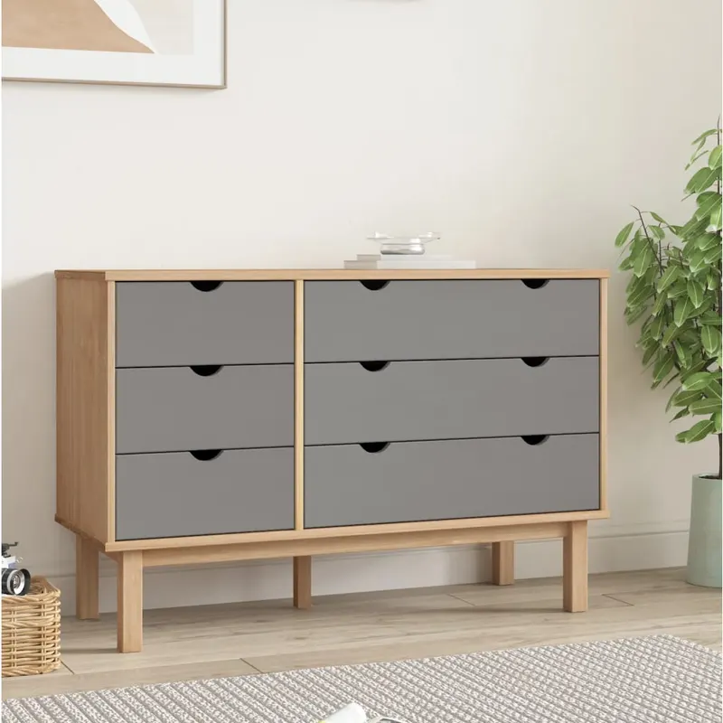 dulap cu sertar otta maro/gri, 111x43x73,5 cm, lemn masiv pin