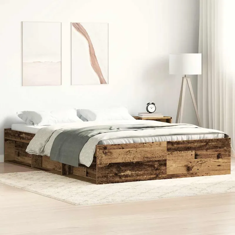 cadru de pat fara saltea lemn vechi 160x200cm lemn prelucrat