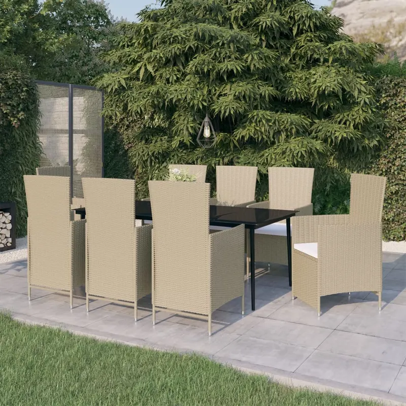 set de mobilier pentru gradina, cu perne, 9 piese, bej