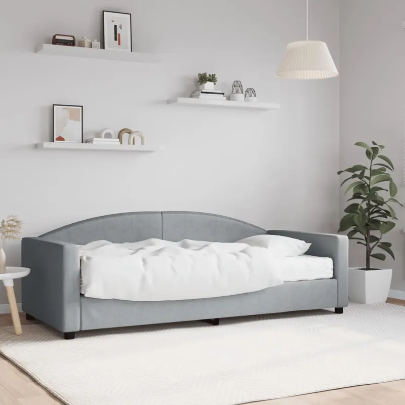 pat de zi cu saltea, gri deschis, 90x190 cm, textil