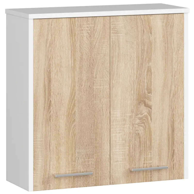 Dulap baie suspendat pal 2 usi cu raft, 60x23x60 cm, design modern, alb stejar sonoma