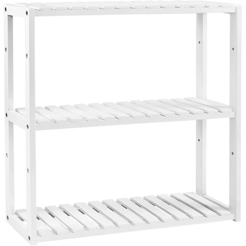 Raft de depozitare din bambus, 3 polite, pentru bucatarie sau baie, 60x15x54 cm, alb