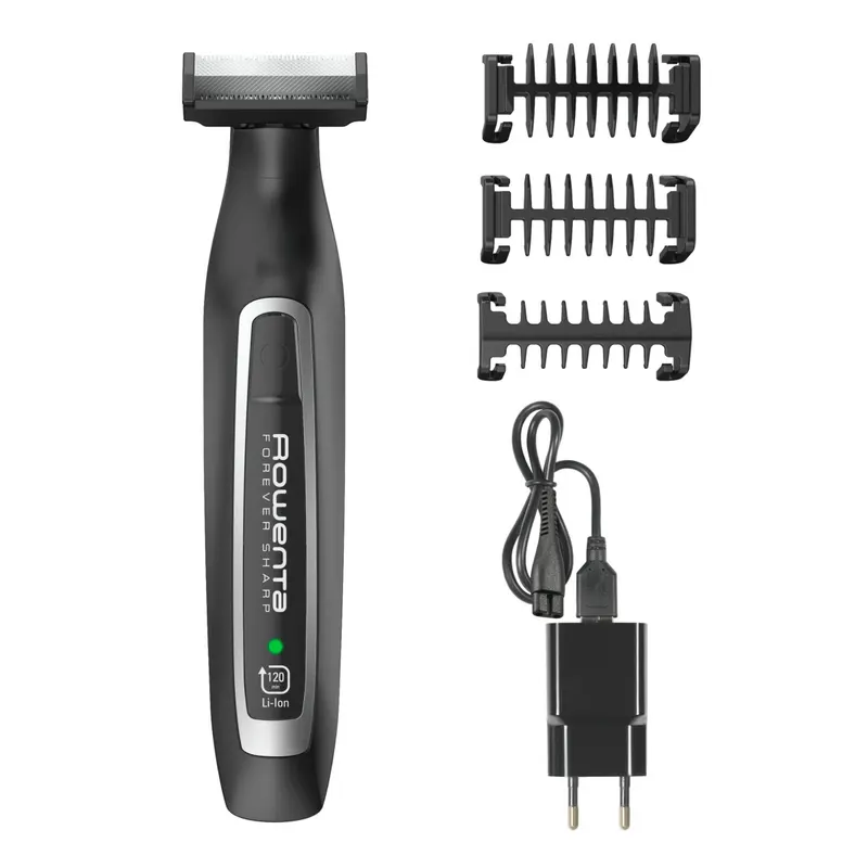 Aparat hibrid de tuns, conturat si barbierit Rowenta Forever Sharp TN6000F5, wetdry, lame inox cu tehnologie de autoascutire, 3 piepteni, negru
