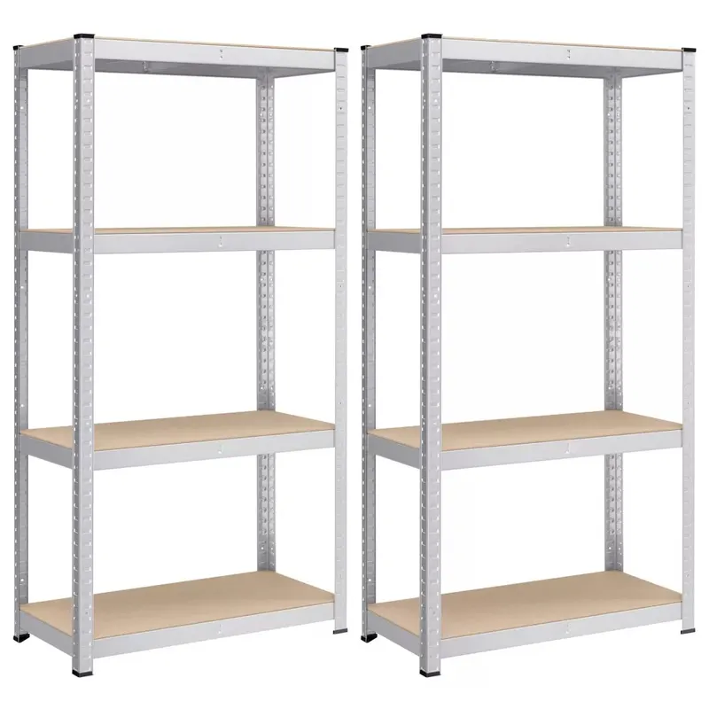 Set 2 rafturi metalice cu 4 polite MDF reglabile, 80x40x160 cm, gri