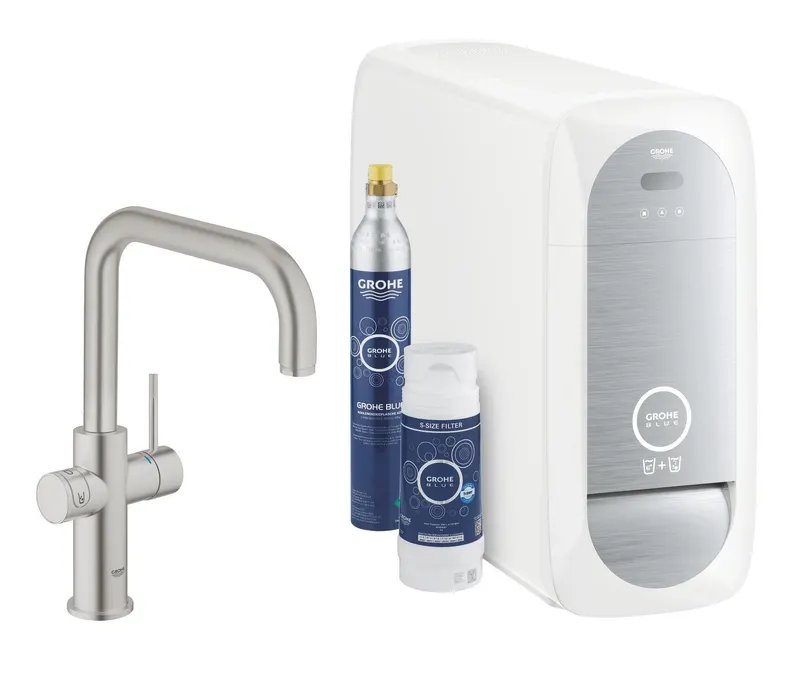 Baterie bucatarie Grohe 31456DC1, Blue Home, inalta, tip U, filtrare, CO2, racire, mat, otel satinat