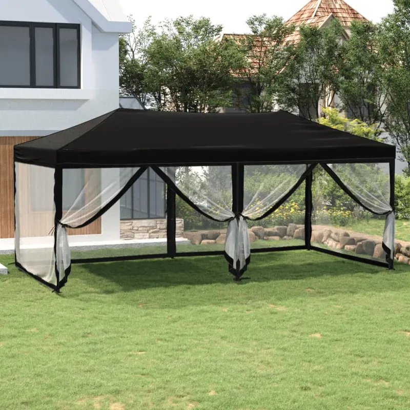 cort pliabil pentru petreceri cu pereti laterali, negru, 3x6 m