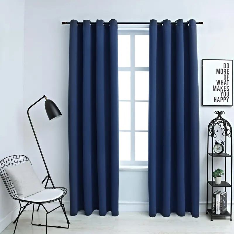 draperii opace cu inele metalice, 2 buc, albastru, 140 x 175 cm