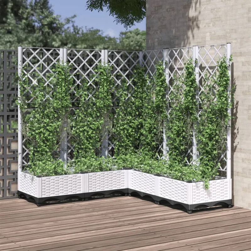 jardiniera de gradina cu spalier, alb, 120x120x121,5 cm, pp